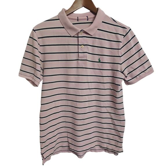 Ralph Lauren Pink Striped Polo Shirt Classic Preppy Style Short Sleeve S - Picture 1 of 5